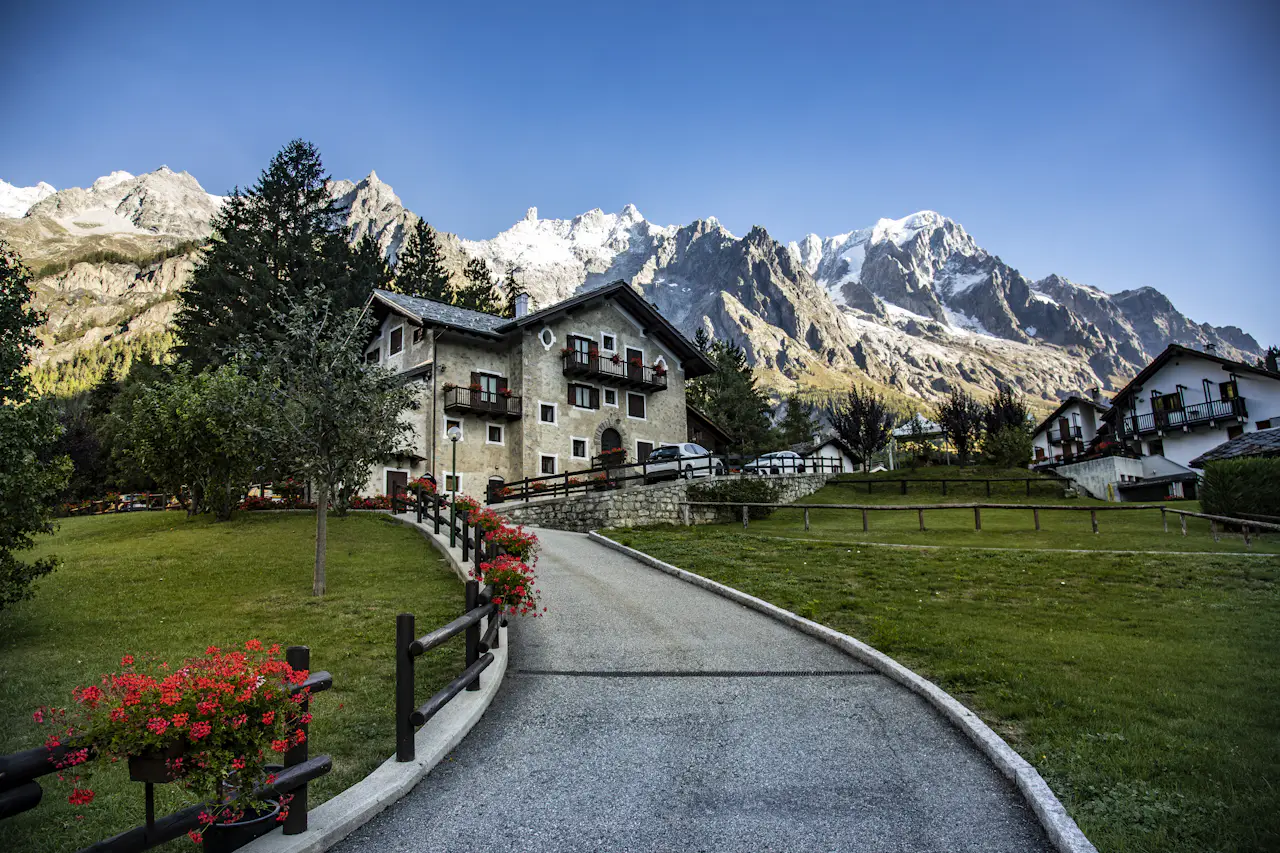 Courmayeur with the Mont Blanc massif in the background