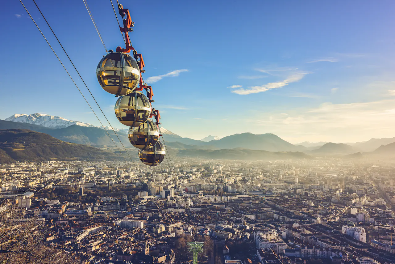 Bastille cable car cabins above Grenoble