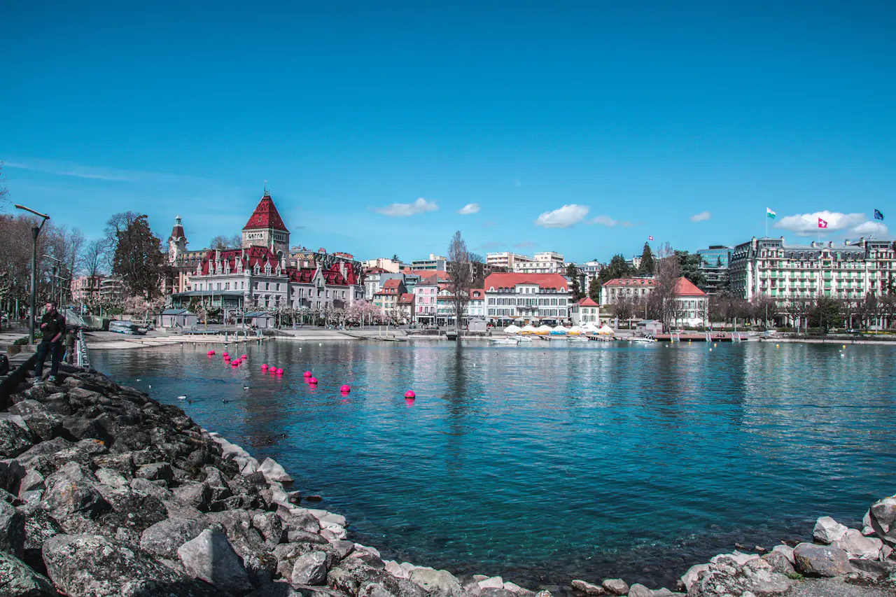 Ouchy waterfront in Lausanne on Lake Geneva