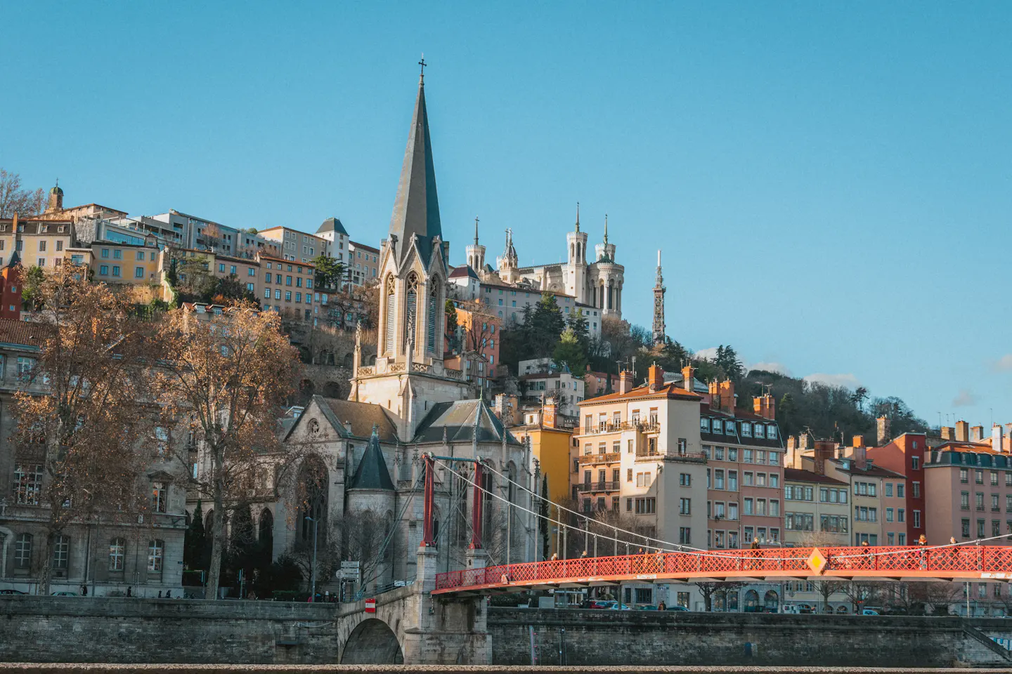 Saône river and Fourvière basilica in Lyon