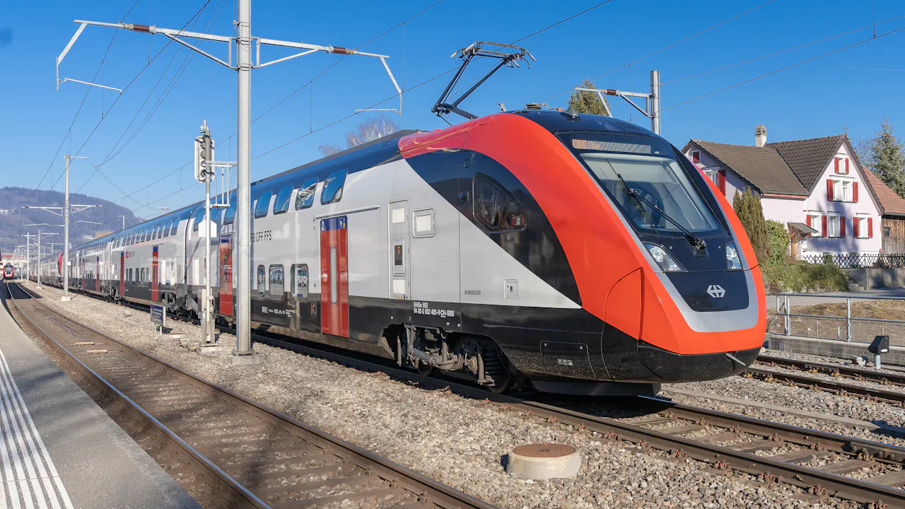 Modern Swiss double decker train