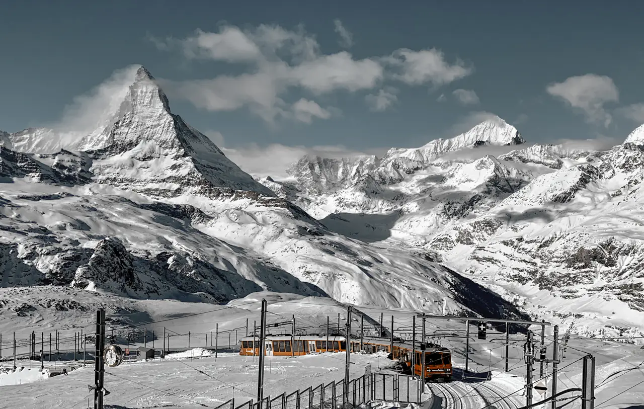 Matterhorn above the snowy Zermatt valley