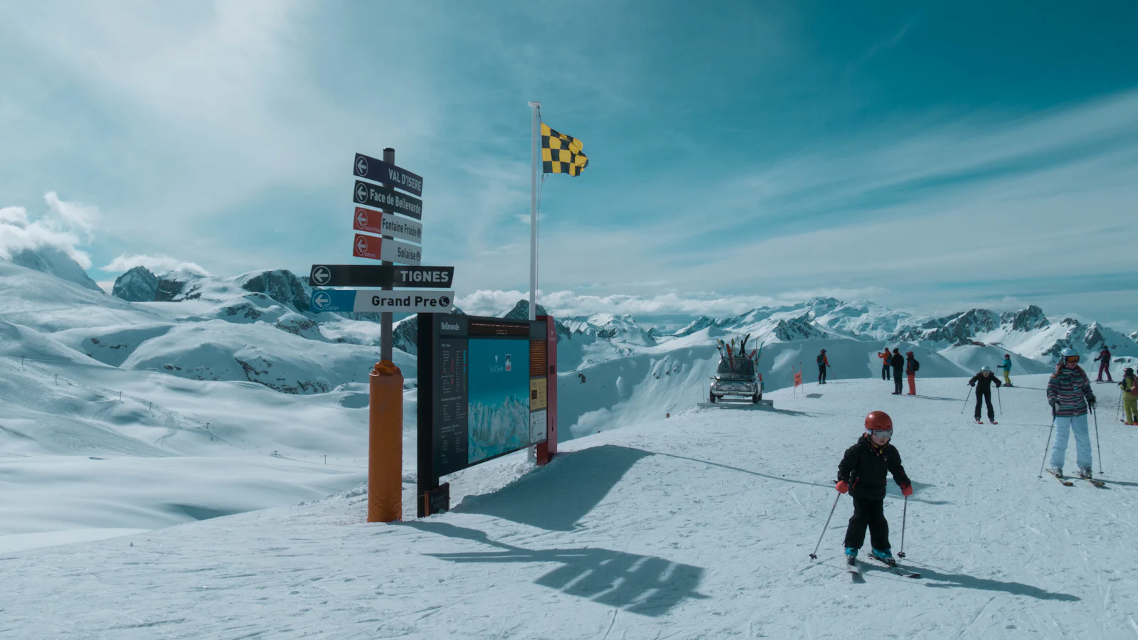Skier on a sunny slope in Val d'Isère