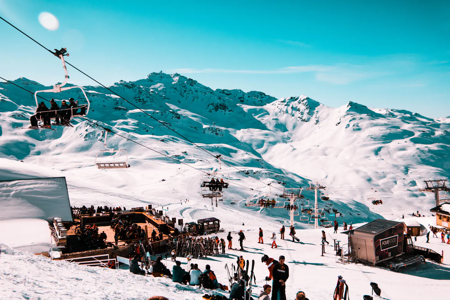 Val Thorens ski resort with skiers and snowy slopes
