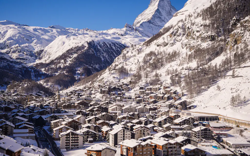 Zermatt village in winter below the Matterhorn