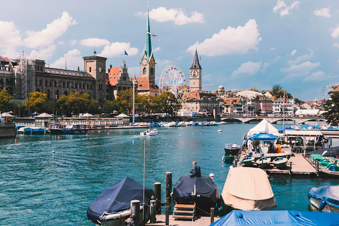 Zurich old town and churches along the Limmat